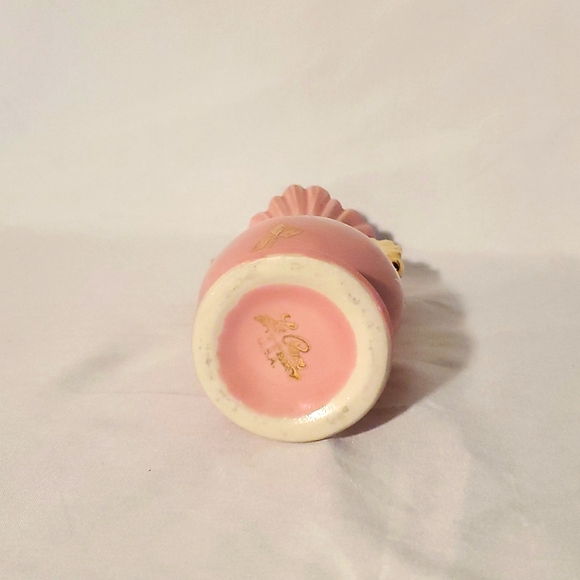 Vase Vintage Le Pere Pottery USA Pink Glaze Gold Leaf Collectible Bud Vase MCM - Picture 3 of 5